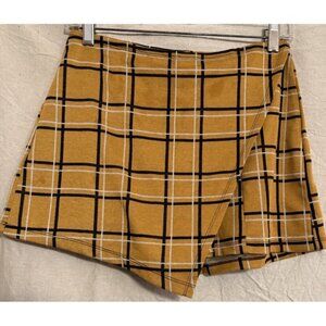 Mini Skort By Popular Basic Gold‎ Black And White Plaid   Jr's Large 28" Waist